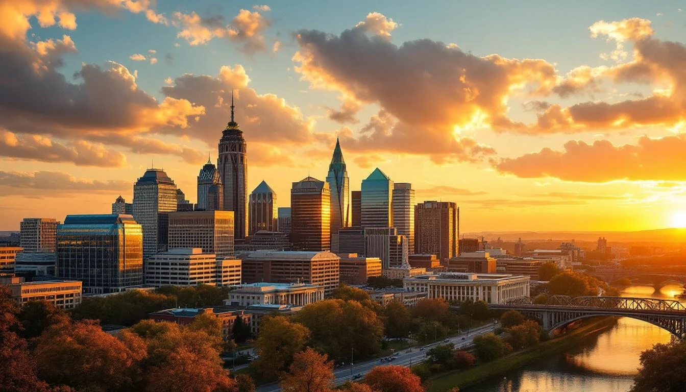 Nashville Tennessee skyline at golden hour